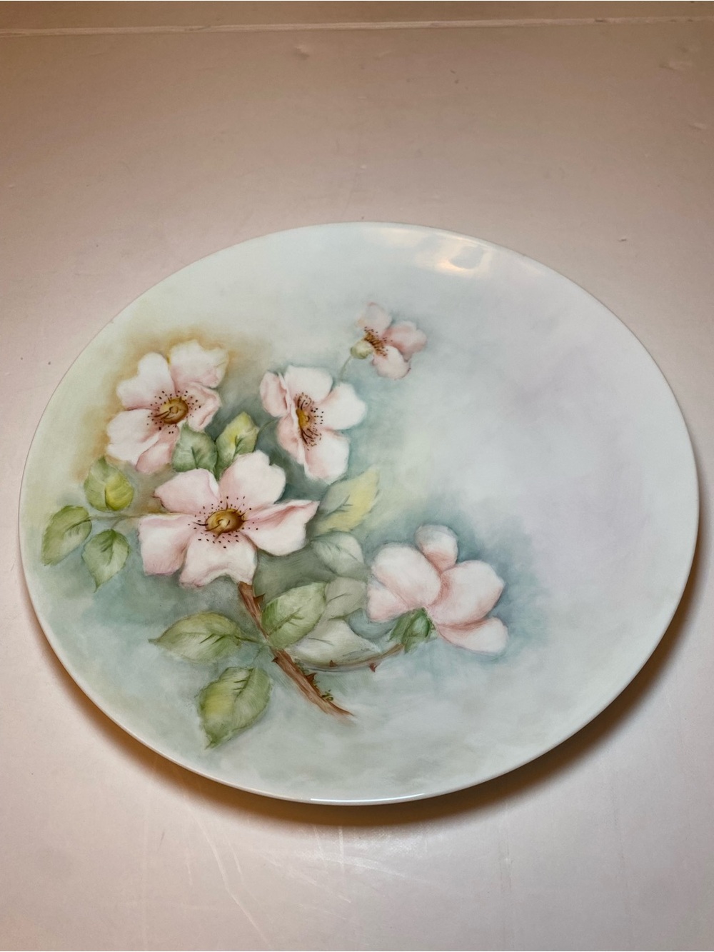 Holiday China decorative plate Made in Germany in pale blues, pinks and green.